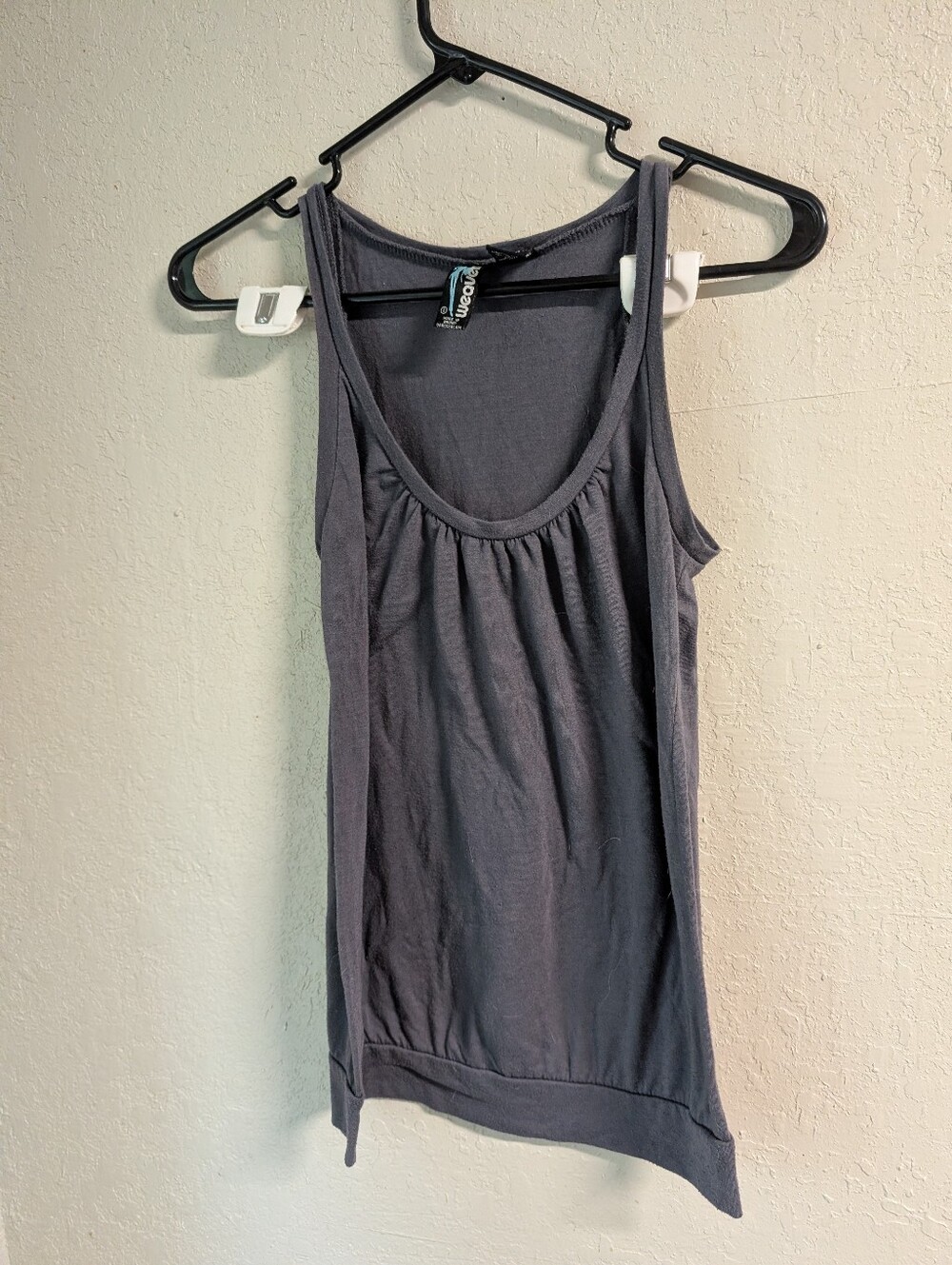 Y2K 2000s Tank S Gray Charcoal Scoop Neck Gathered Skater Grunge Casual Basic
